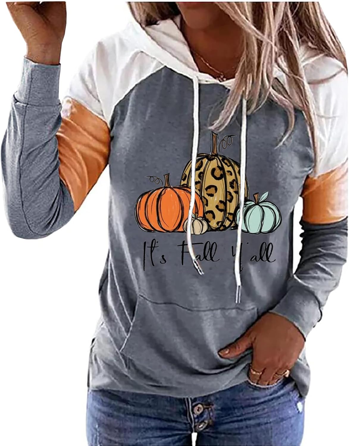 Susongeth It's Fall Y'all Hoodie for Women Thanksgiving Pumpkin Long Sleeve Shirt Fall Pullover Top