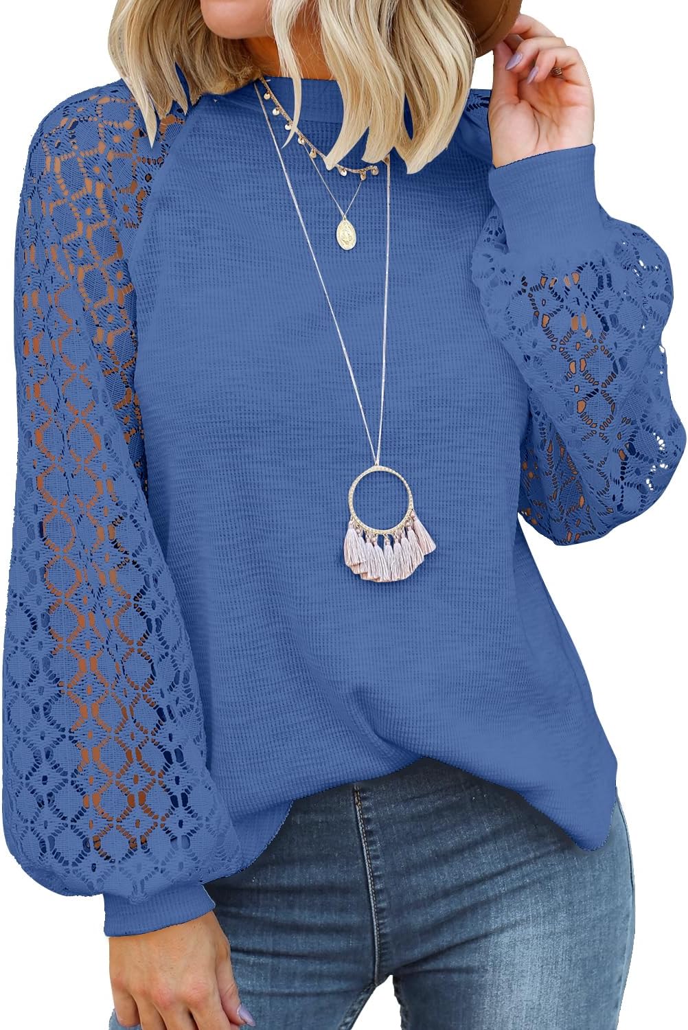 MIHOLL Women’s Long Sleeve Tops Lace Casual Loose Blouses T Shirts