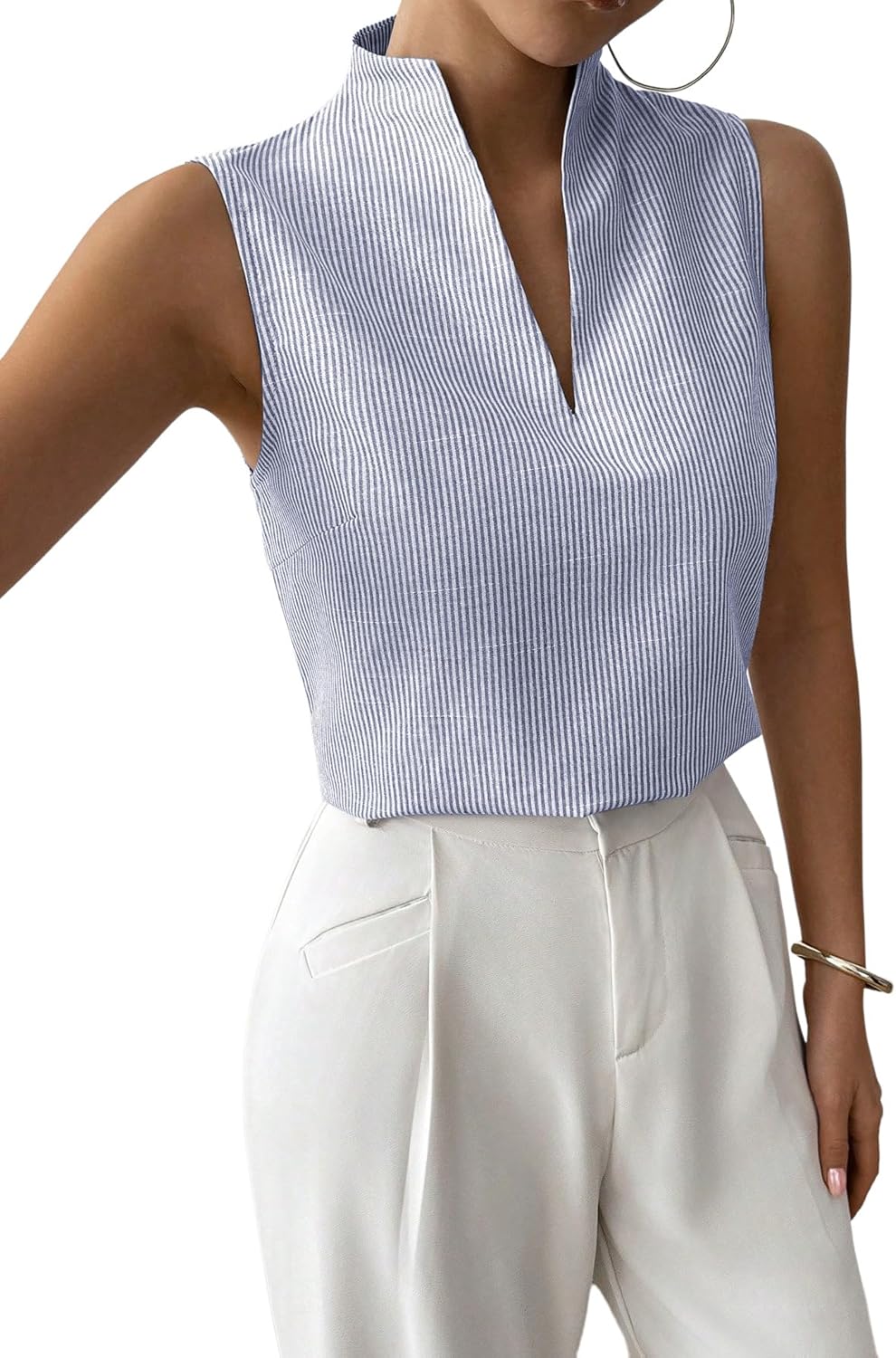 SOLY HUX Women's Work Outfits V Neck Sleeveless Blouses Summer Casual Tank Tops Business Office Dressy Striped Shirts