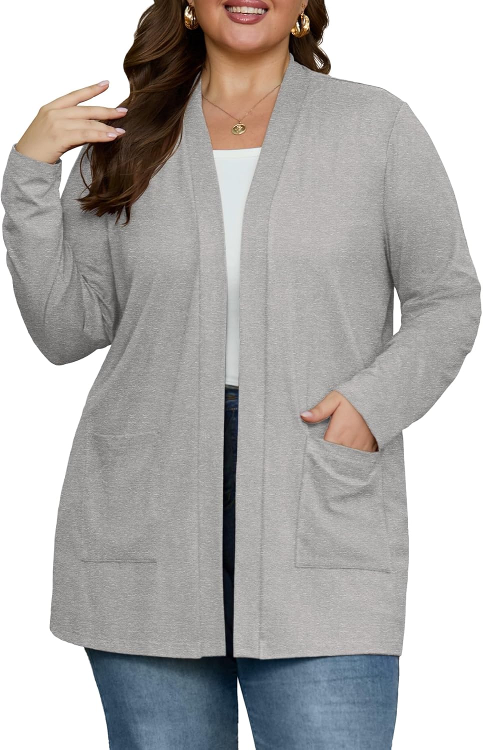 OLRIK Plus Size Cardigan for Women 2025 with Pockets Long Sleeve Casual Lightweight Jacket Open Front Cover Ups