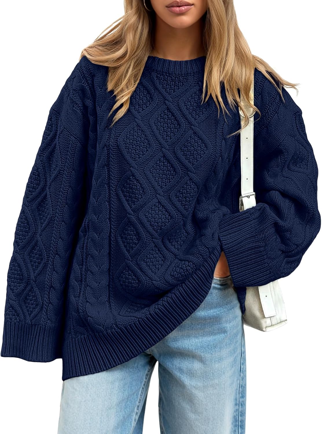 Trendy Queen Women's Oversized Cable Knit Crewneck Sweaters Cozy Winter Clothes