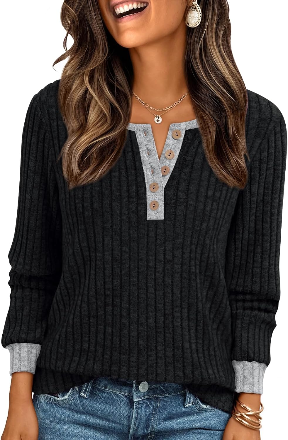 AUTOMET Long Sleeve Henley Shirts Women's Business Casual Lightweight Tunic Sweater Tops