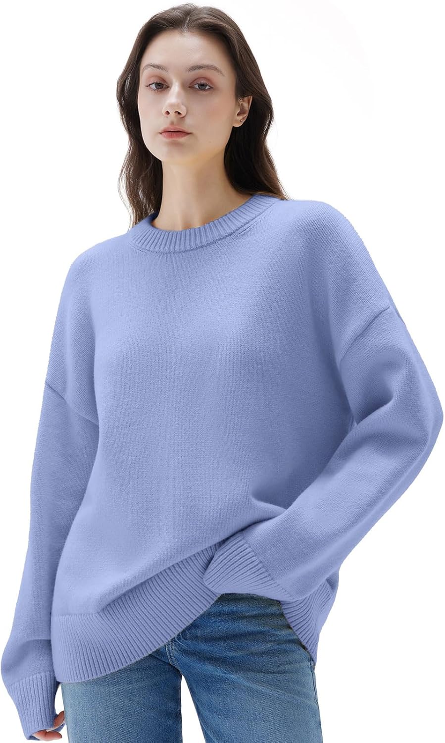 SUUKSESS Women Cashmere Oversized Long Sleeve Pullover Sweater Crew Neck Jumpers