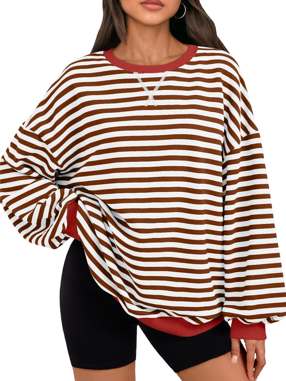 Trendy Queen Oversized Sweatshirt for Women 2025 Fall Crewneck Striped Long Sleeve Shirts Hoodies Cute Top Y2K Outfits