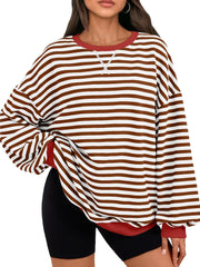 Trendy Queen Oversized Sweatshirt for Women 2025 Fall Crewneck Striped Long Sleeve Shirts Hoodies Cute Top Y2K Outfits