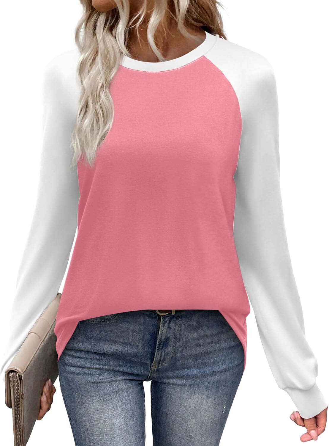 WIHOLL Long Sleeve Shirts for Women Color Block Raglan Tops Casual Crewneck Basic Tees Fall Clothes 2025 Fashion