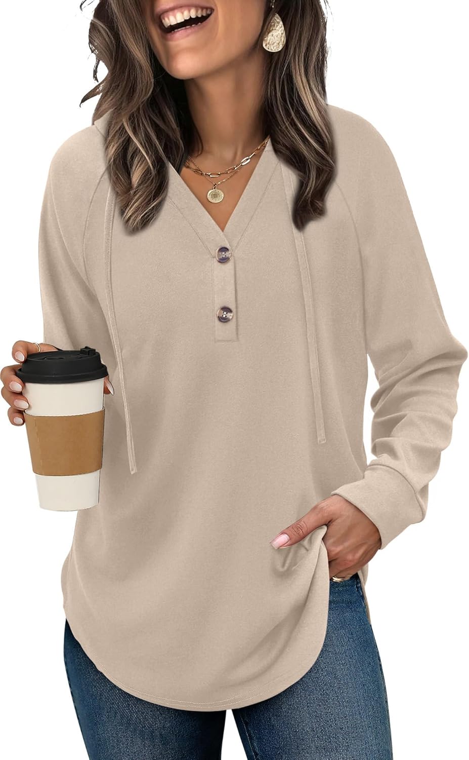 OFEEFAN Womens Hoodies Pullover Sweaters Tunic Tops for Women Loose Fit Dressy Oversized Sweatshirt with Buttons