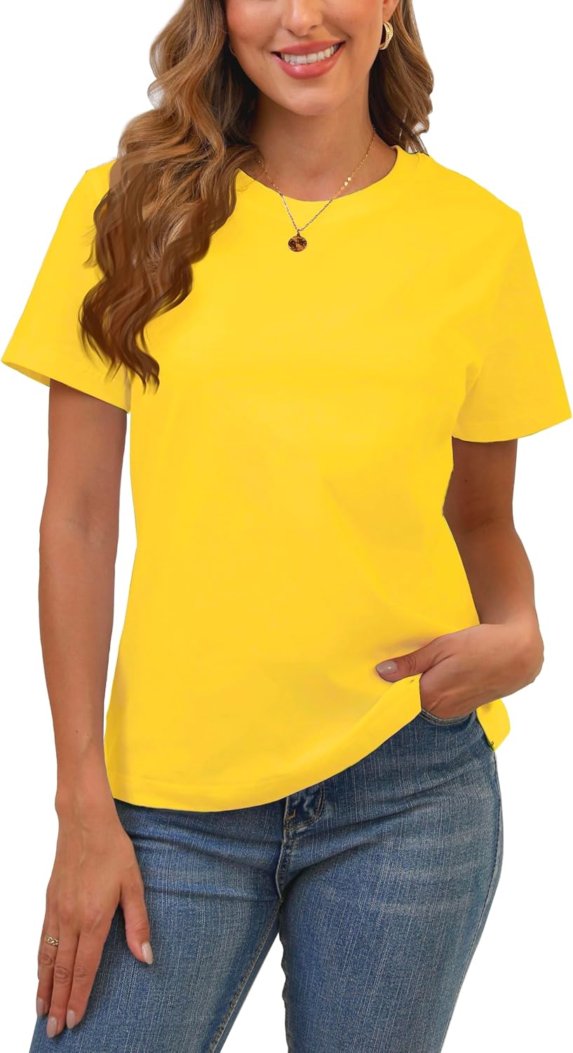 Cotton Basic T Shirts for Women,Crew Neck Short Sleeve Summer Shirts,Solid Loose Fit Tshirt, Plain Workout Tops, Undershirts