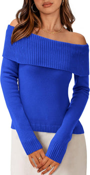 PRETTYGARDEN Off The Shoulder Sweater for Women 2025 Fall Fashion Cute Long Sleeve Tops Winter Ribbed Pullover Knit Outfits