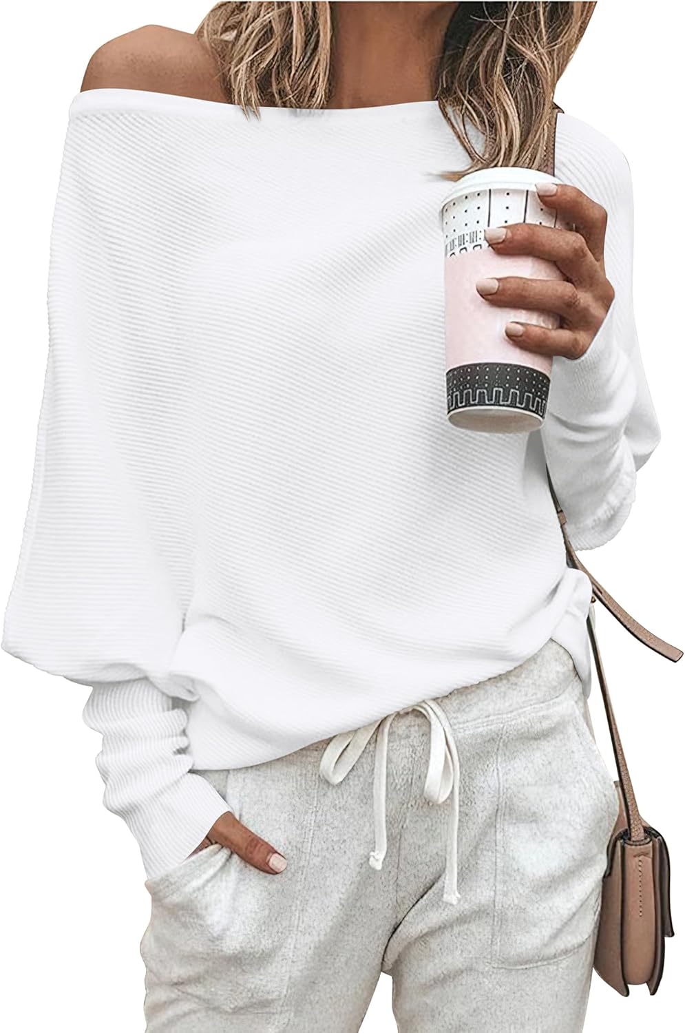 Zenlonr Women's Fall Sweaters 2025 Casual Long Batwing Sleeve Loose Off Shoulder Knit Pullovers Jumper Tops