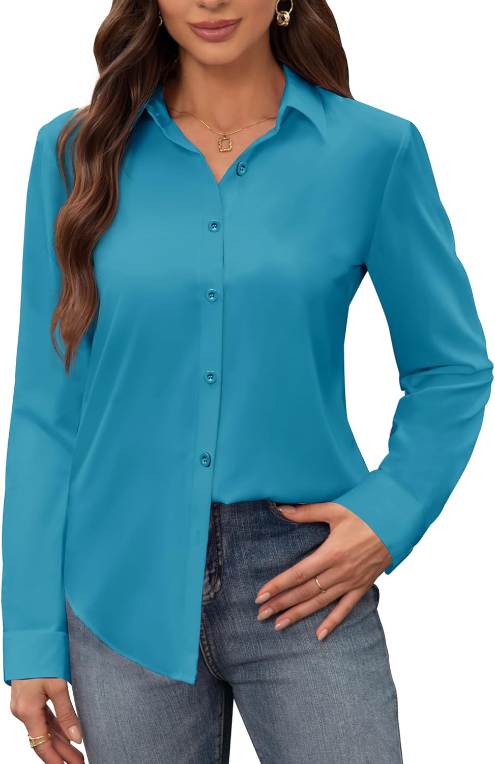 siliteelon Women's Stain Shield Dress Shirts Wrinkle Free Long Sleeve Shirts Solid Work Business Button Down Shirts