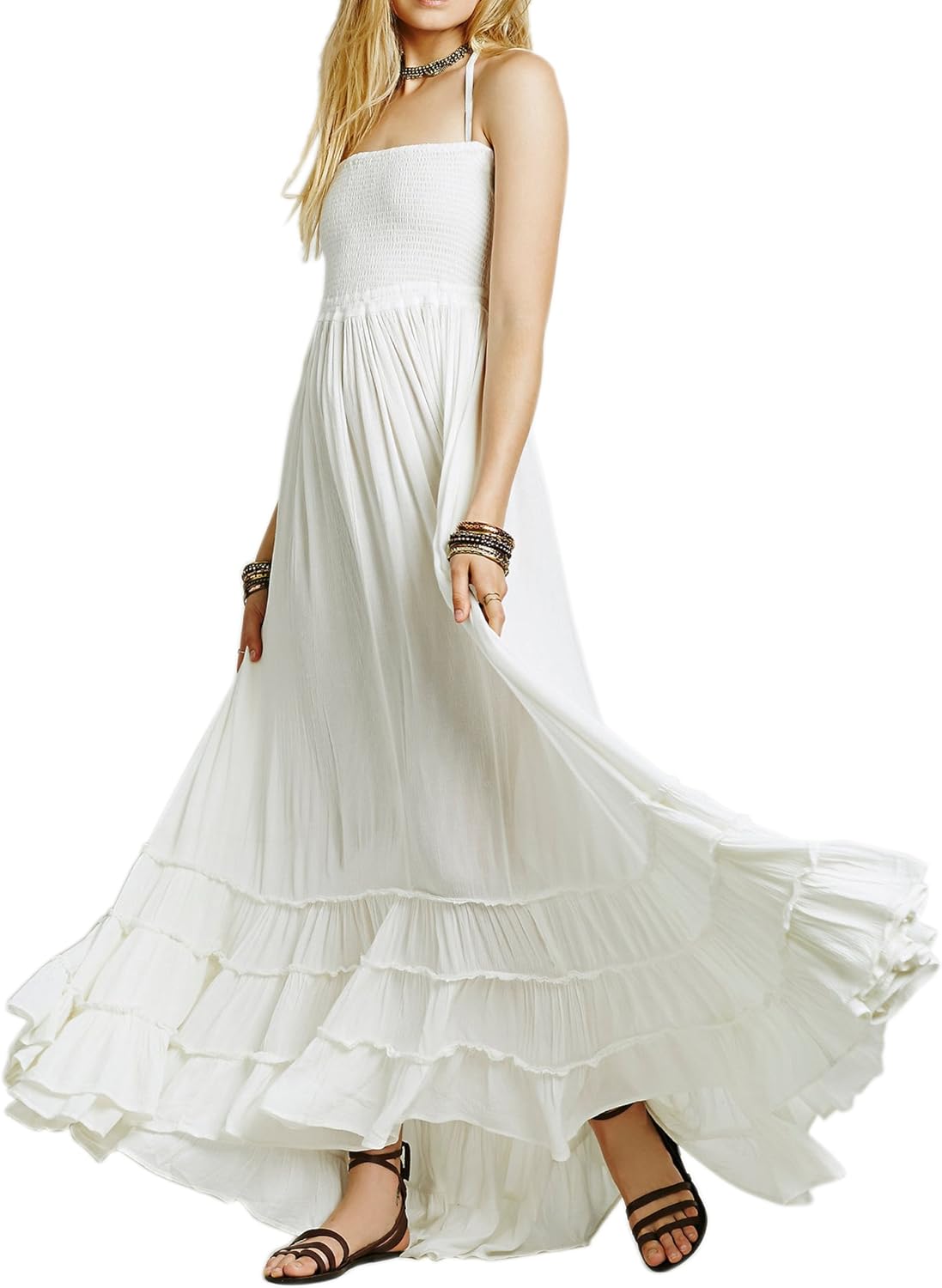 R.Vivimos Womens Summer Boho Sexy Backless Long Dresses