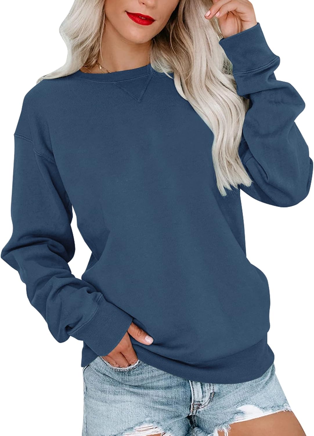 Bingerlily Womens Casual Long Sleeve Sweatshirt Crew Neck Cute Pullover Relaxed Fit Tops