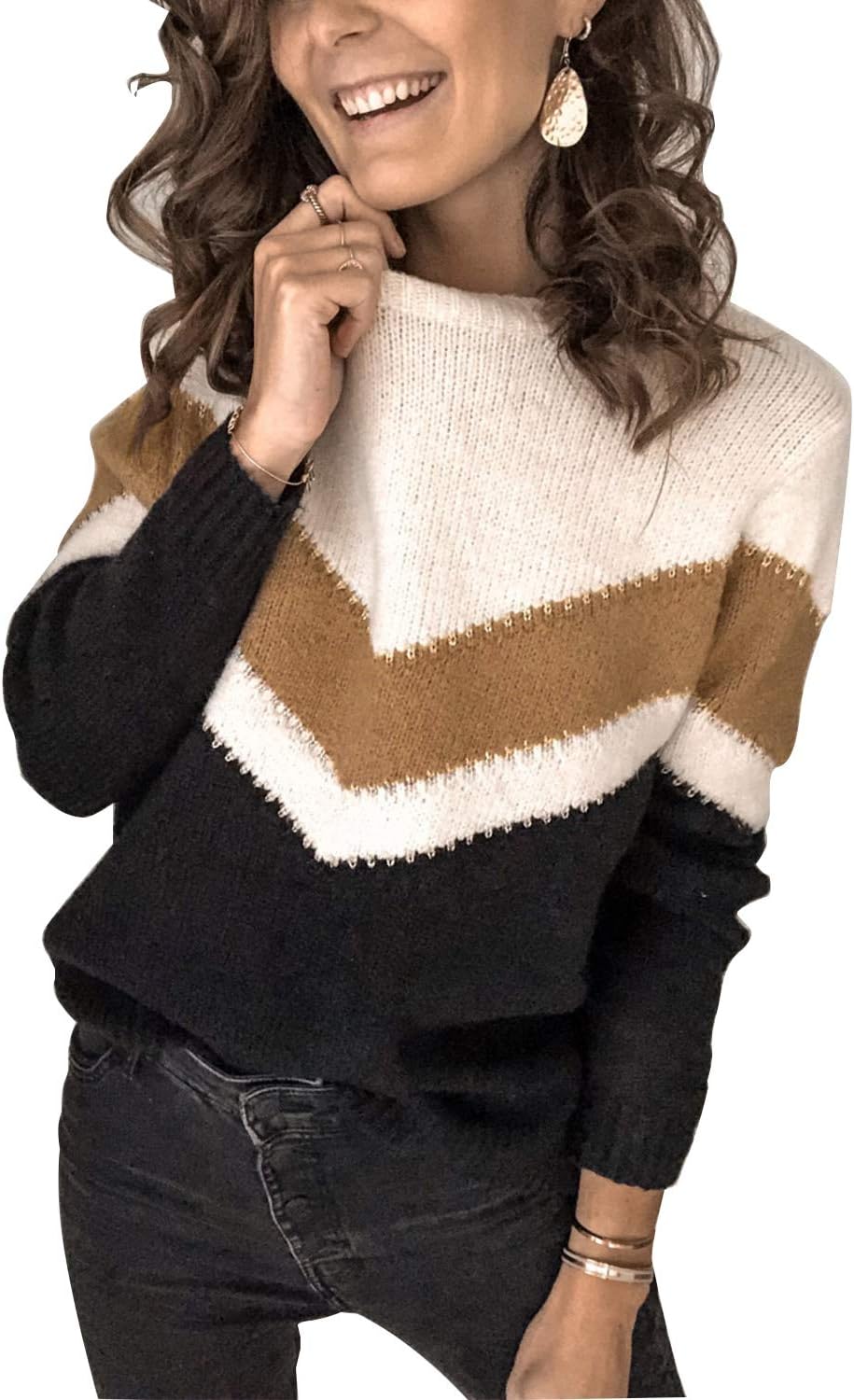 ANCAPELION Women’s Casual Sweater Pullover Winter Basic Sweatshirt Long Sleeve Cozy Knitted Jumper Tops Loose Fit