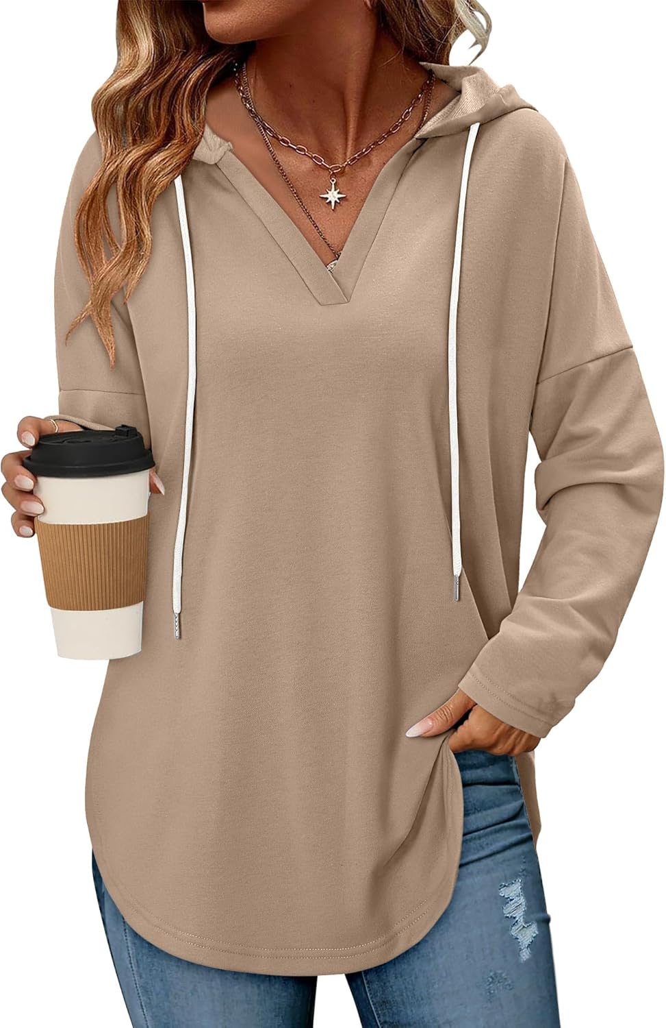 Angerella Womens Fashion Hoodies Pullover Oversized Sweatshirt Long SLeeve Drawstring Hooded Fall Shirts Loose Fit