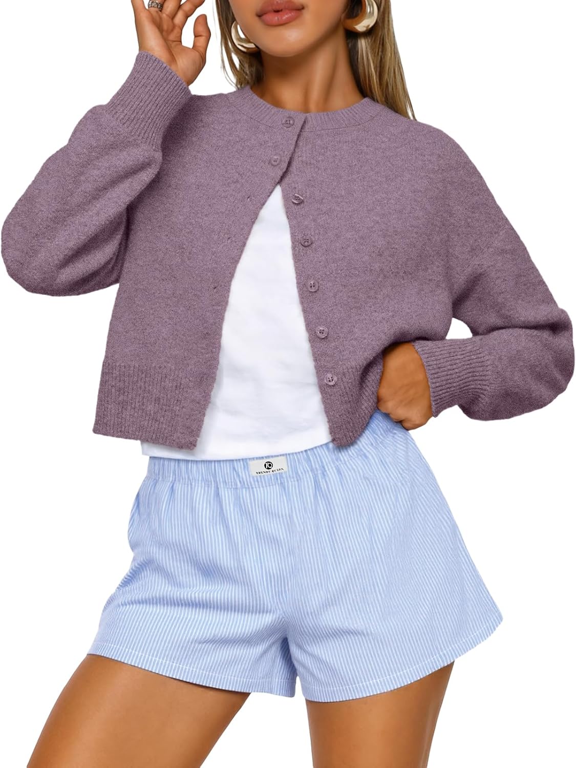 Trendy Queen Cropped Cardigan Sweaters for Women Lightweight Crop Knit Y2k Fall Outfits Fashion Clothes 2025