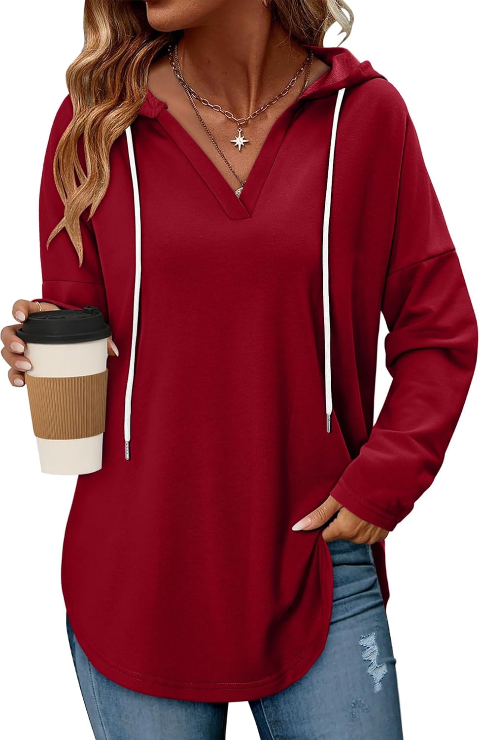 Angerella Womens Fashion Hoodies Pullover Oversized Sweatshirt Long SLeeve Drawstring Hooded Fall Shirts Loose Fit