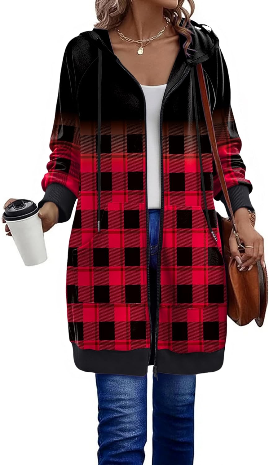 Zeagoo Women's Zip Up Hoodies Long Tunic Sweatshirts Long Sleeve Oversized Fleece Casual 2025 Fall Jacket Coat with Pocket