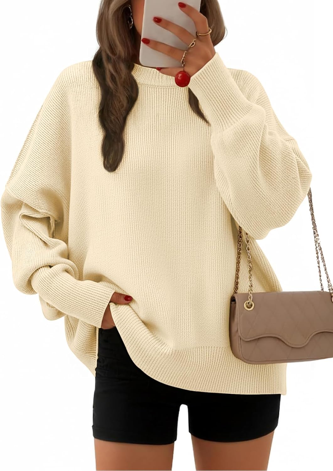 EFAN Women's Oversized Sweaters 2025 Fall Crewneck Batwing Sleeve Pullover Sweaters