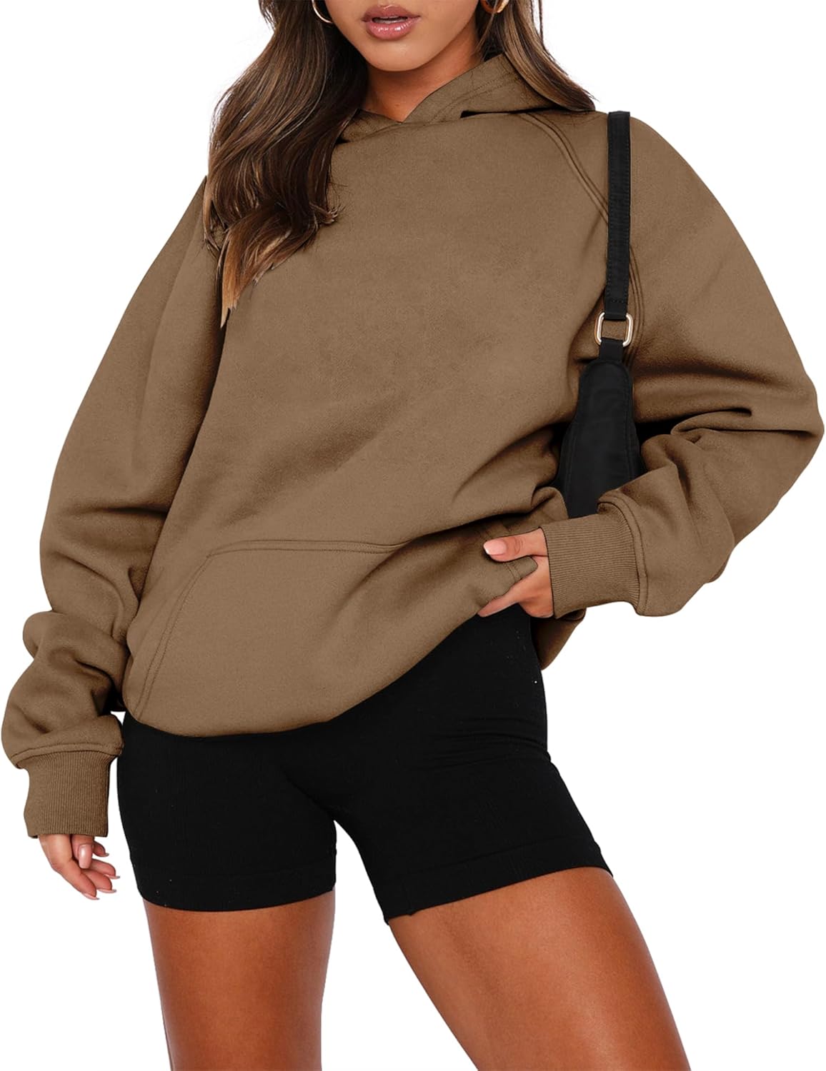 onlypuff Women Pullover Sweatshirt Long Sleeve Hoodies Kangaroo Pocket Fleece Basic Sweater