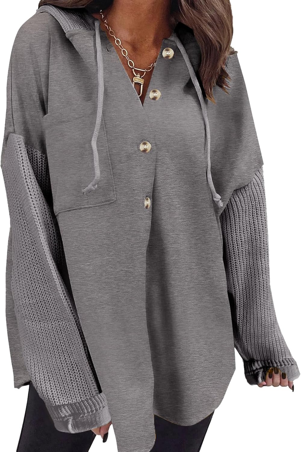 SHEWIN Oversized Sweatshirt for Women Loose Fit Casual Long Sleeve Button Hooded Sweatshirts Hoodies with Pocket