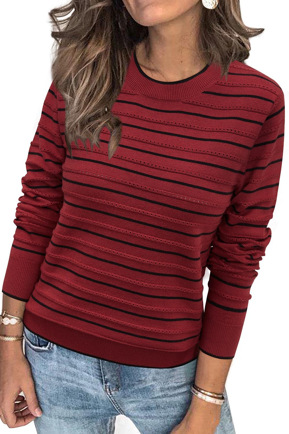 Arach&Cloz Women's Soft Knit Sweater Fall Dressy Casual Pullover Tops