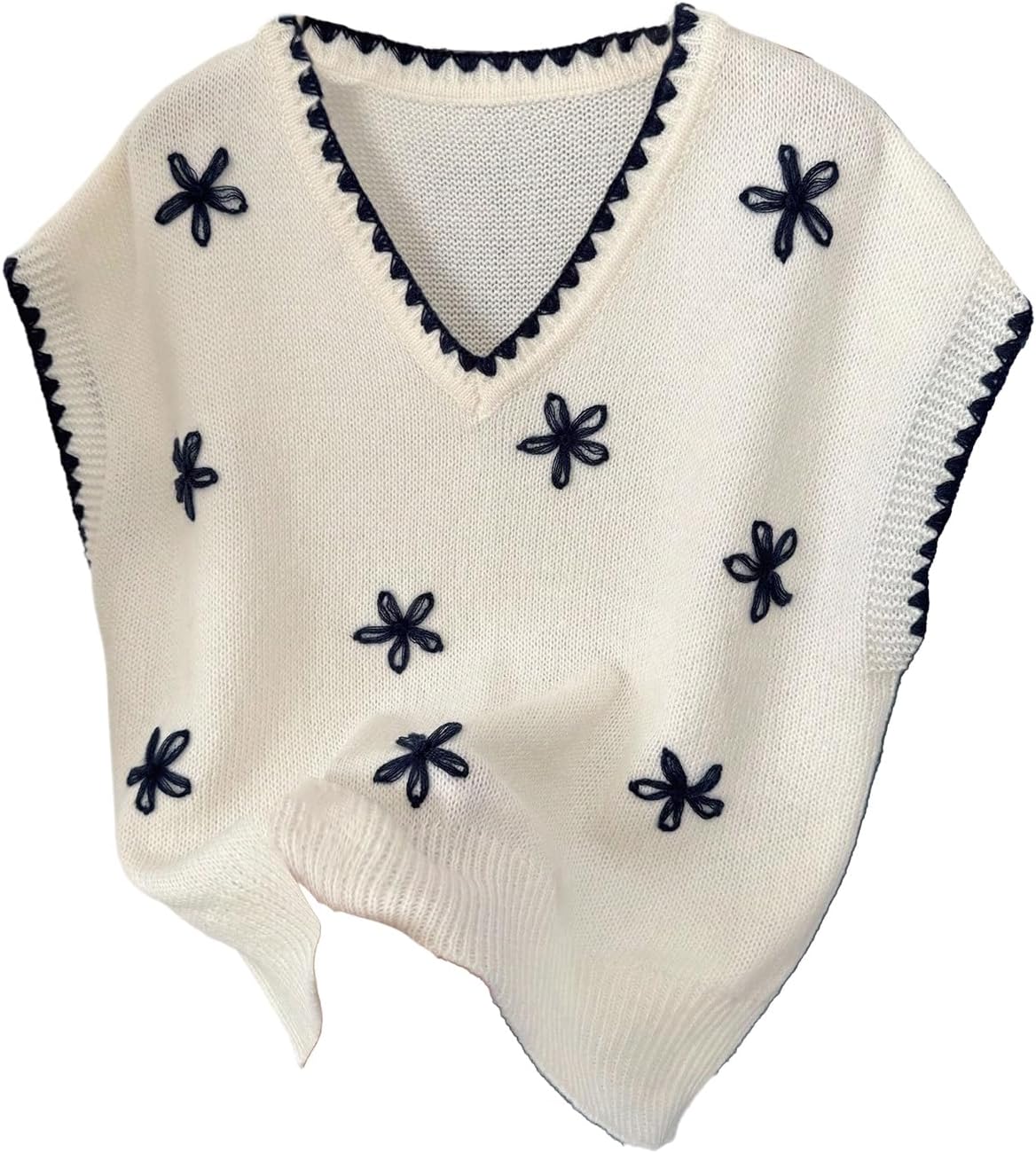 SOLY HUX Women's Ribbed Sweater Crew Neck Short Sleeve Loose Fit Floral Knit Pullover Tops