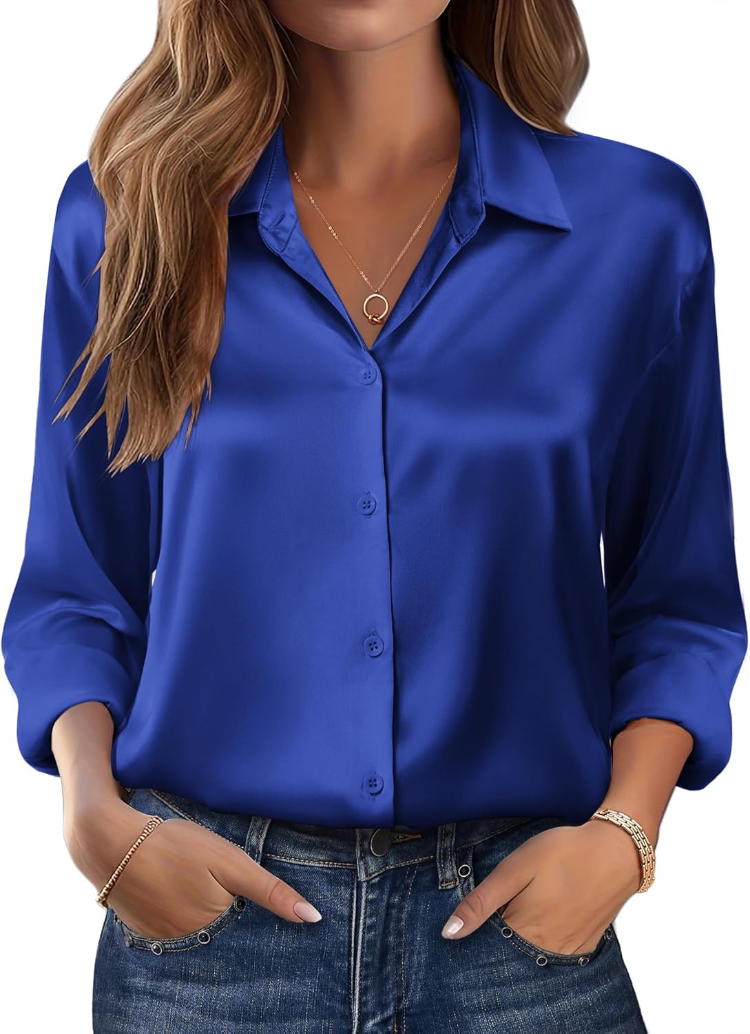 Zeagoo Womens Tops Long Sleeve Satin Silk Button Down Shirts Casual Business Dressy Blouses Fall Clothes
