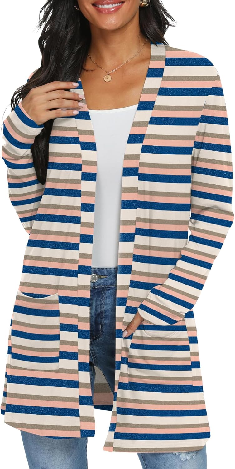 Womens Casual Lightweight with Pocketes Long Sleeve Open Front Cardigan