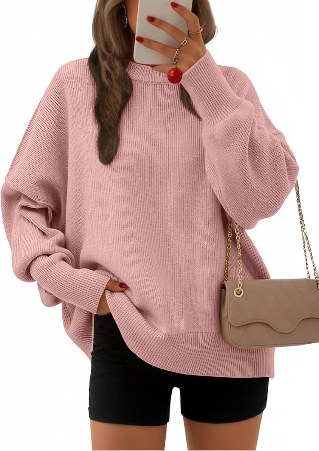 EFAN Women's Oversized Sweaters 2025 Fall Crewneck Batwing Sleeve Pullover Sweaters