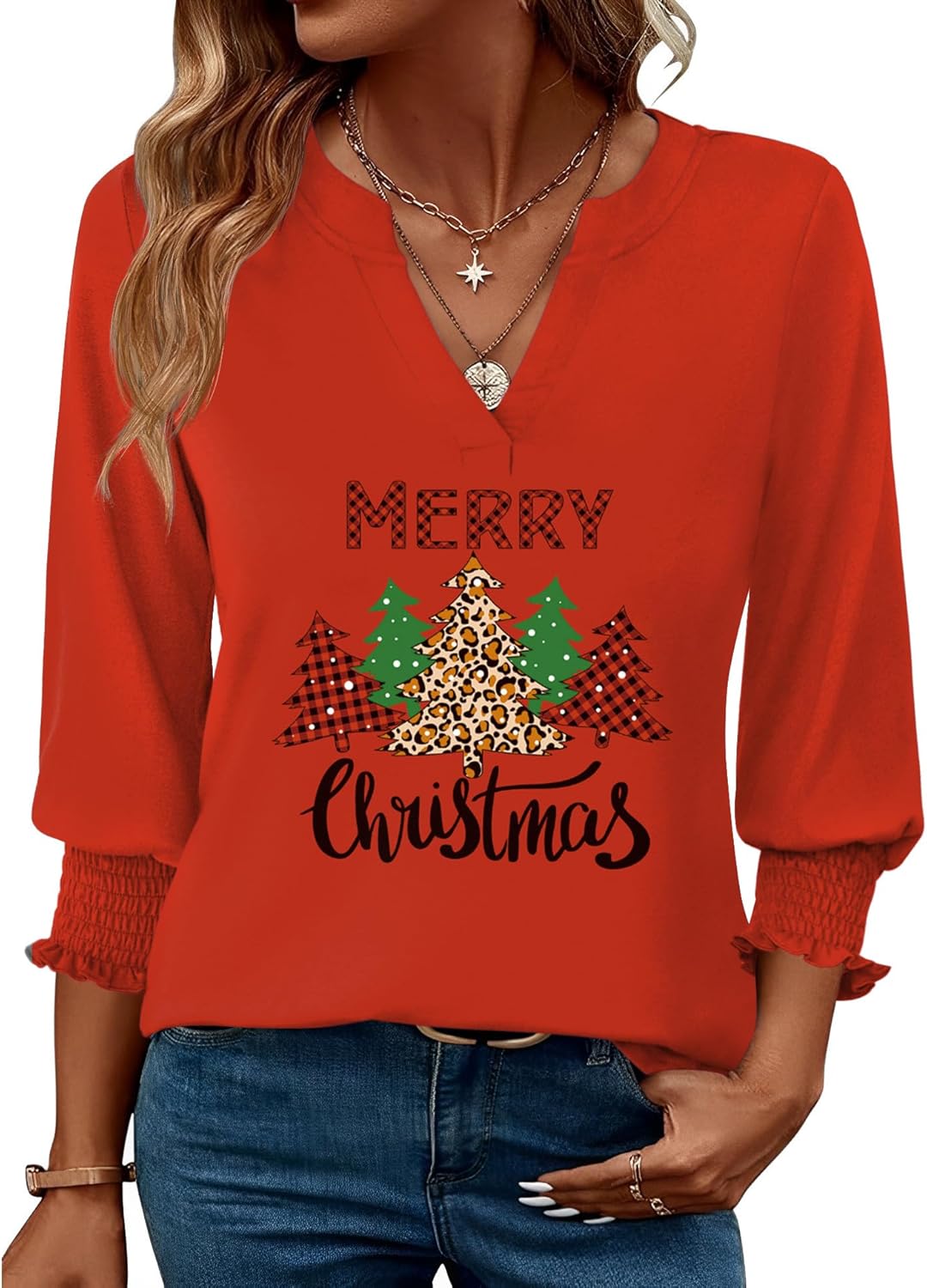 LOMON Women's 2025 Fashion Tops 3/4 Length Sleeve Business Casual Blouses Summer Tees Shirts