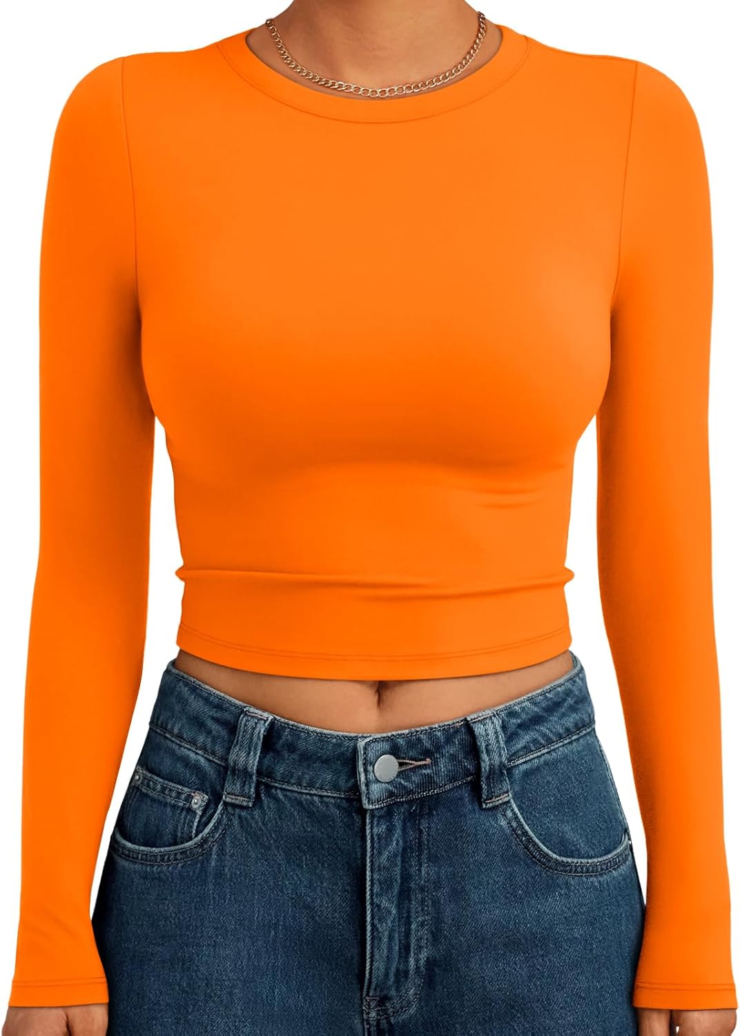 Trendy Queen Womens Long Sleeve Crop Tops Basic Slim Fitted Shirts Fashion 2025 Going Out Y2k Tops Teen Girl Clothes