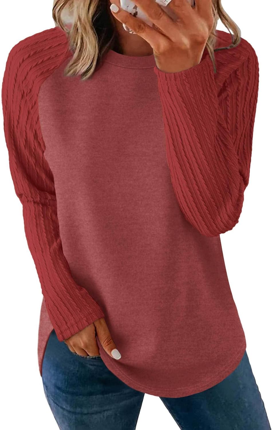 SAMPEEL Sweatshirt for Women Long Sleeve Shirts Crewneck Sweaters Fall Fashion Outfits 2025 Trendy Tunic Tops Plus Size