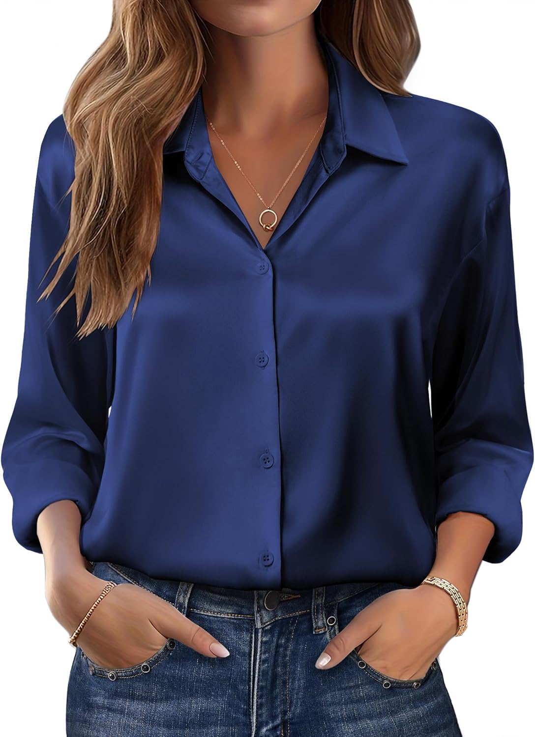 Zeagoo Womens Tops Long Sleeve Satin Silk Button Down Shirts Casual Business Dressy Blouses Fall Clothes