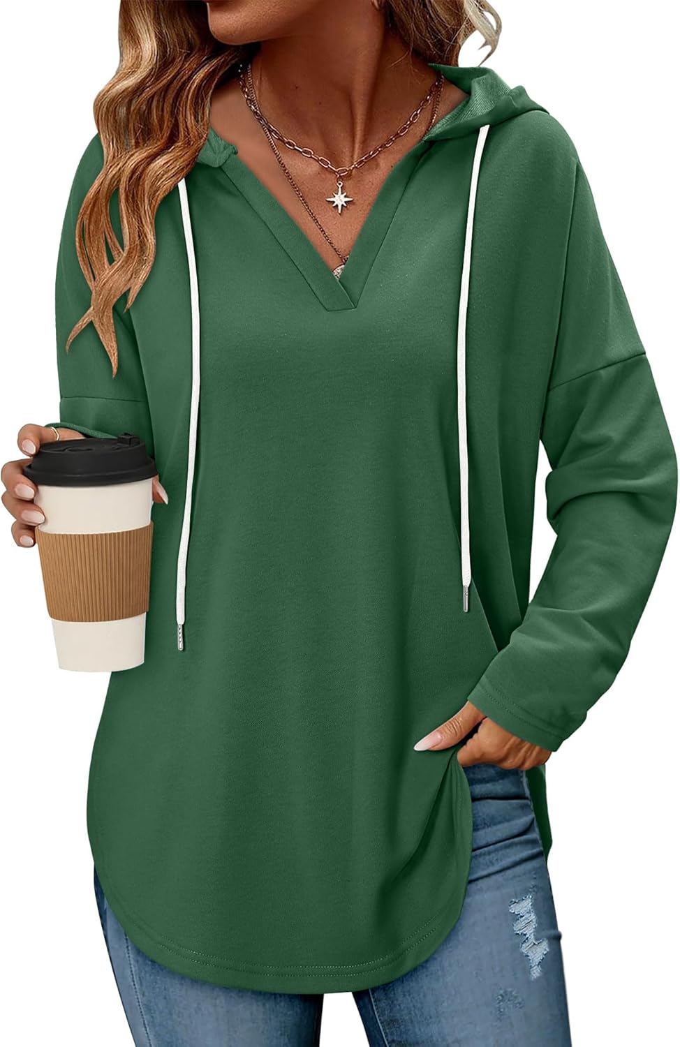 Angerella Womens Fashion Hoodies Pullover Oversized Sweatshirt Long SLeeve Drawstring Hooded Fall Shirts Loose Fit