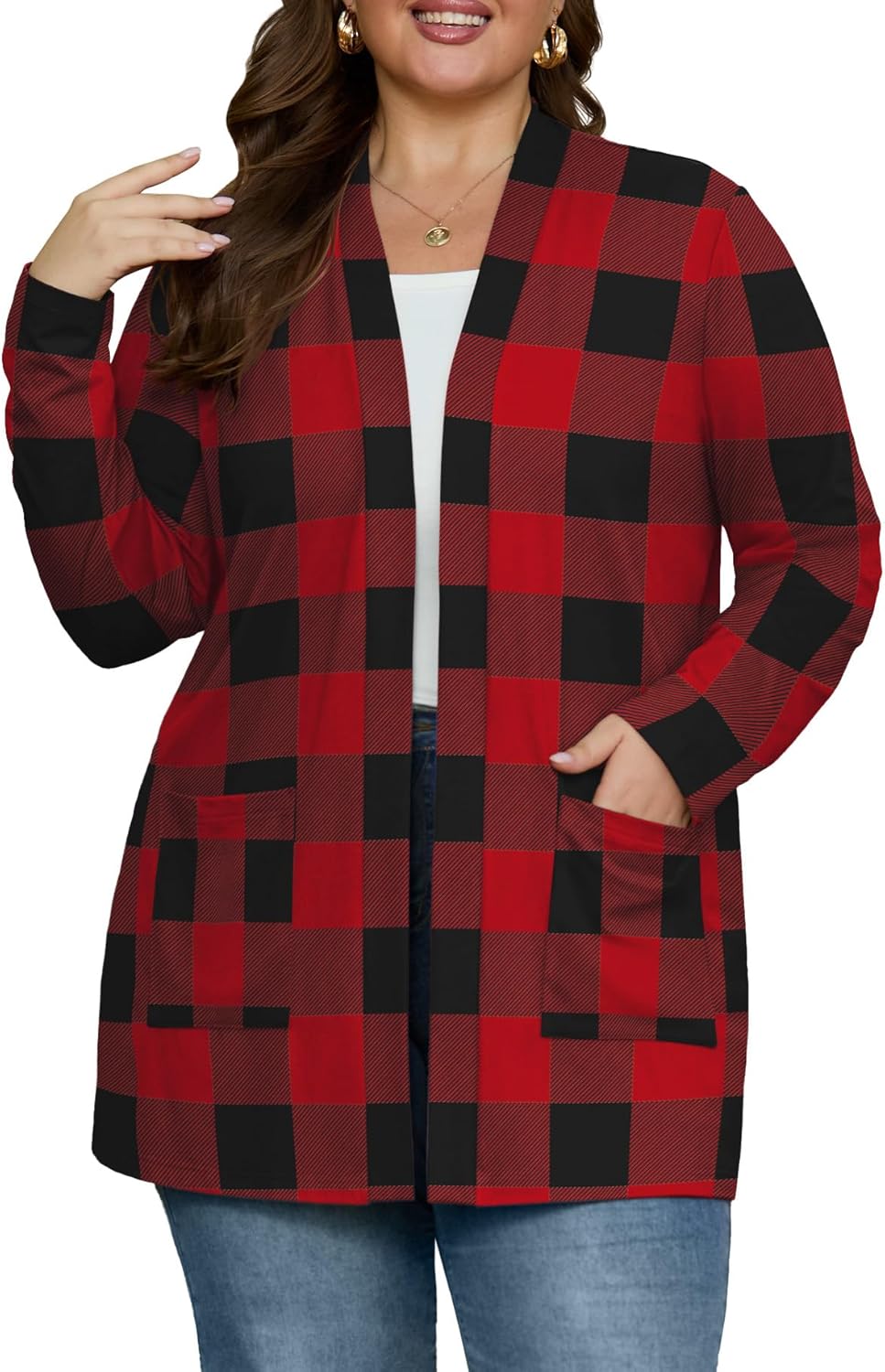 OLRIK Plus Size Cardigan for Women 2025 with Pockets Long Sleeve Casual Lightweight Jacket Open Front Cover Ups