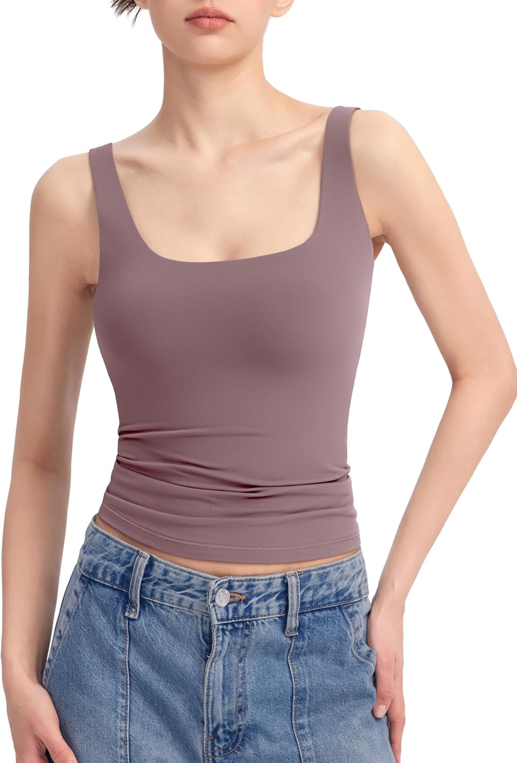 PUMIEY Women's Square Neck Tank Top Sleeveless Double Lined Basic Tops Sharp Collection