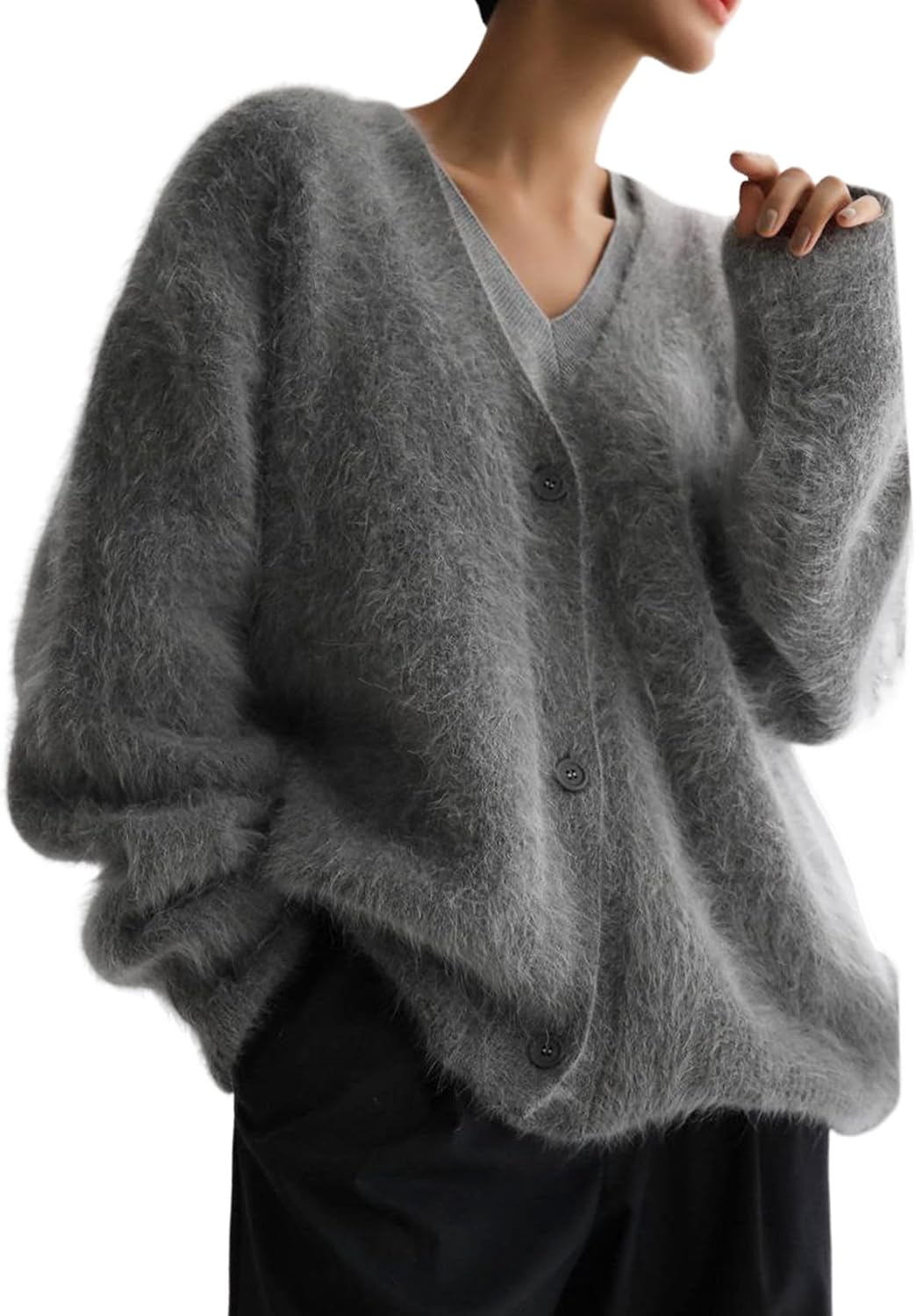 Yimoon Womens Fuzzy Cardigan Sweater V Neck Long Sleeve Button Down Slouchy Furry Knit Sweaters 2025