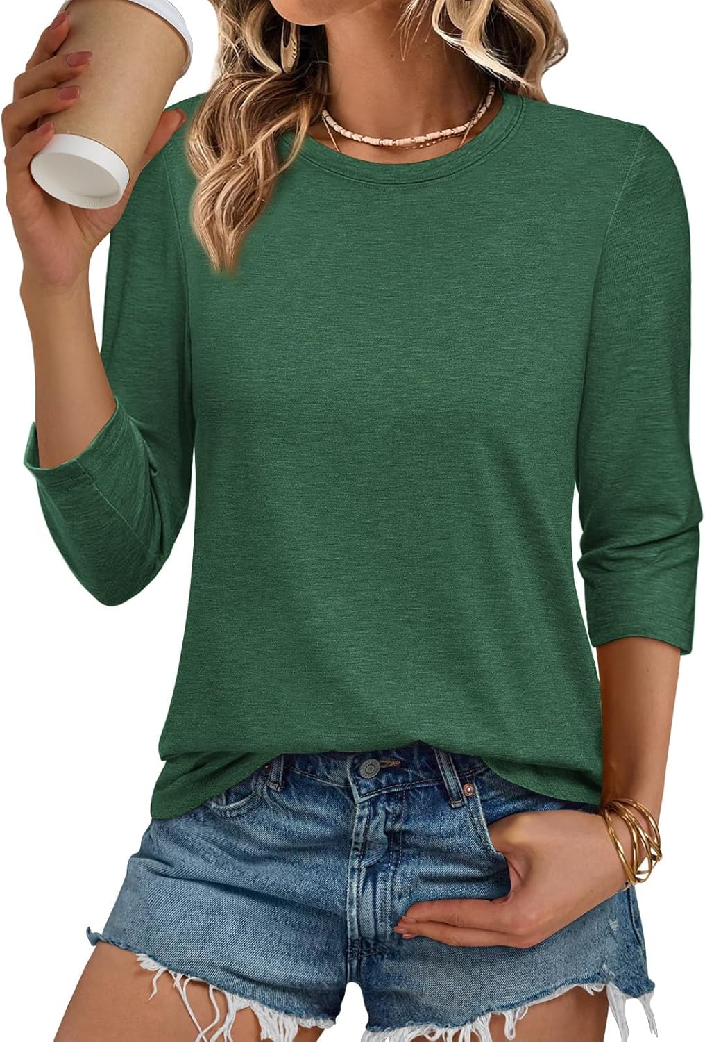 ATHMILE Womens 3/4 Sleeve T-Shirts Summer Tops Fall Fashion Blouses Beach Vacation Clothes Spring Tunic 2025 Trendy