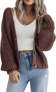 Zeagoo Women's 2025 Fall Chunky Knit Cardigans Open Front Long Sleeve V Neck Button Loose Cardigan Sweaters