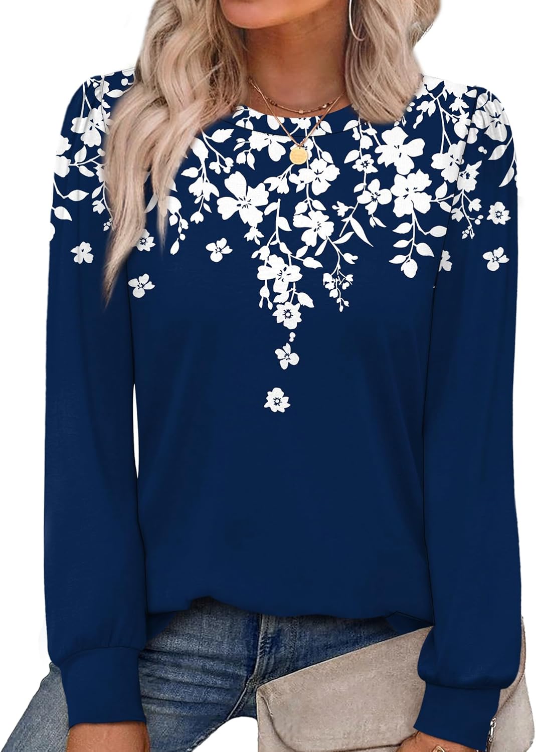 Alaroo Womens Long Sleeve Shirts 2025 Fall Tunic Tops Crewneck Blouses Print