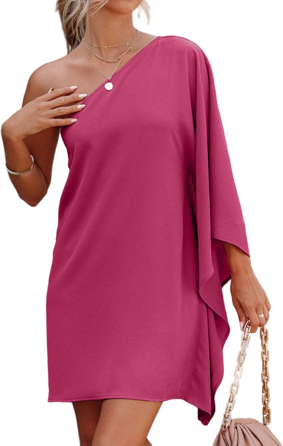 Jhsnjnr Women's Casual Batwing Sleeve One Shoulder Dresses Summer Club Party Cocktail Dresses