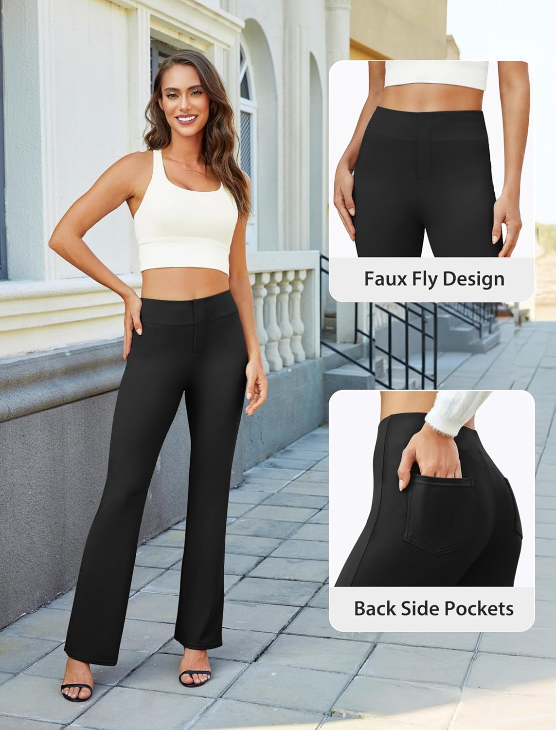 Womens Bootcut Dress Pants Business Casual Work Pants with Pockets High Waist Stretchy Trousers Pull On Office Slacks