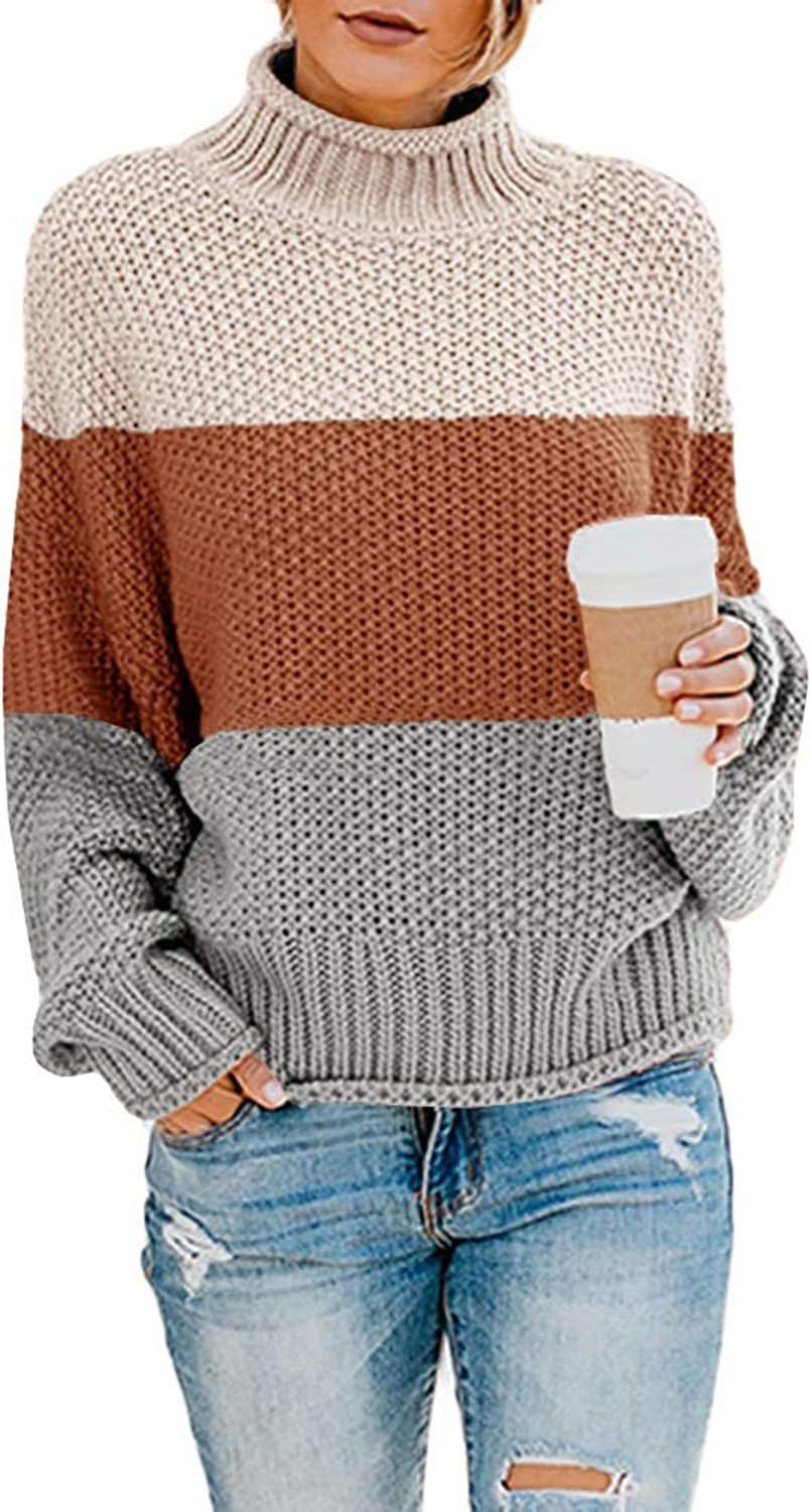 Dokotoo Womens 2025 Winter Fall Solid Turtleneck High Neck Balloon Long Sleeve Sweaters Pullover Outerwear