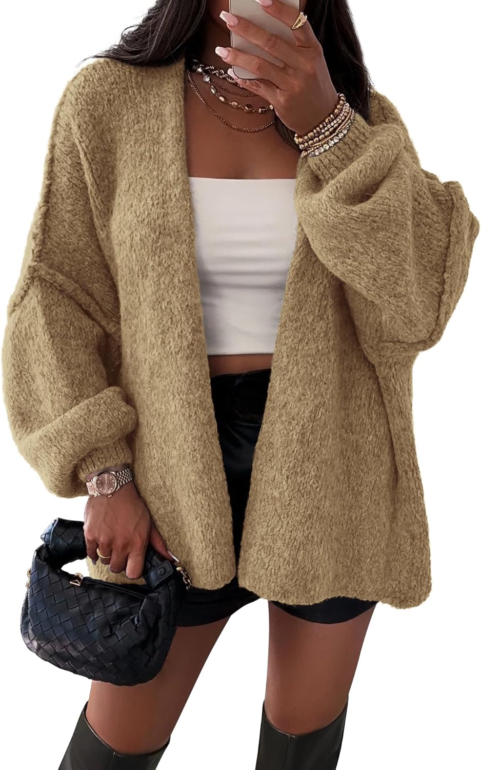 ATHMILE Womens Fall Oversized Cardigan Sweaters Long Lantern Sleeve Knit Open Front Lightweight Winter Fashion Clothes 2025