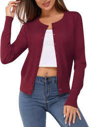 Newshows Women's Lightweight Button Down Cardigan Long Sleeve Casual Crew Neck Soft Knit Cardigans Sweater Tops