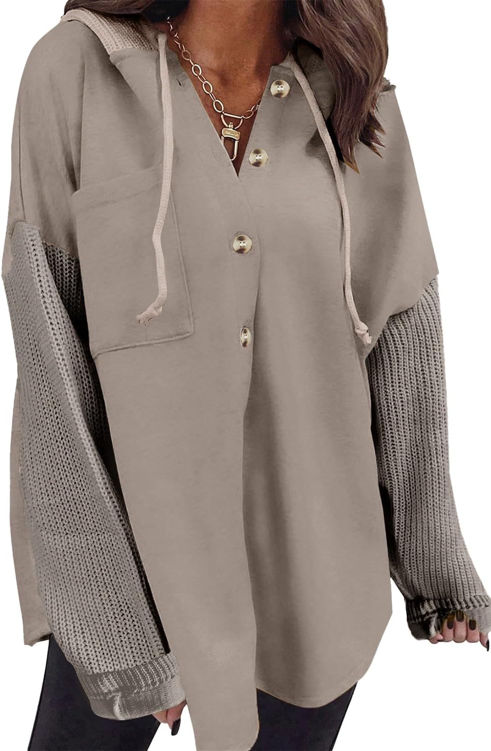 SHEWIN Oversized Sweatshirt for Women Loose Fit Casual Long Sleeve Button Hooded Sweatshirts Hoodies with Pocket