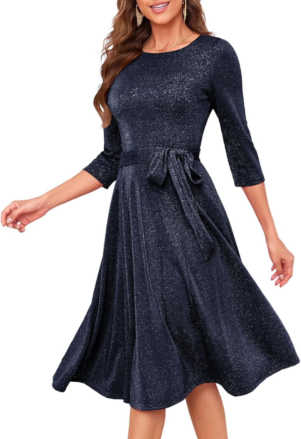 DRESSTELLS Cocktail Dresses for Women, Vintage Wedding Guest 3/4 Sleeves Formal Church Holiday Dress