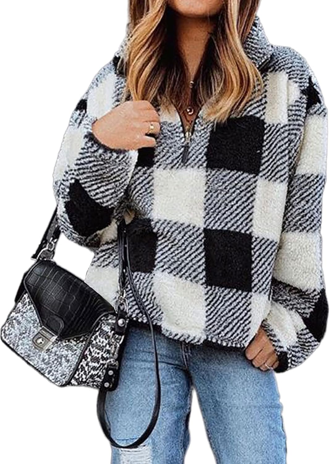 BTFBM Womens Sweatshirt Sherpa Quarter Zip Pullover Fall Winter 2025 Long Sleeve Fleece Sweaters Hoodies Sweatshirts