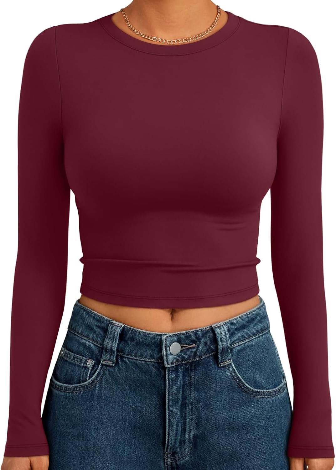 Trendy Queen Womens Long Sleeve Crop Tops Basic Slim Fitted Shirts Fashion 2025 Going Out Y2k Tops Teen Girl Clothes